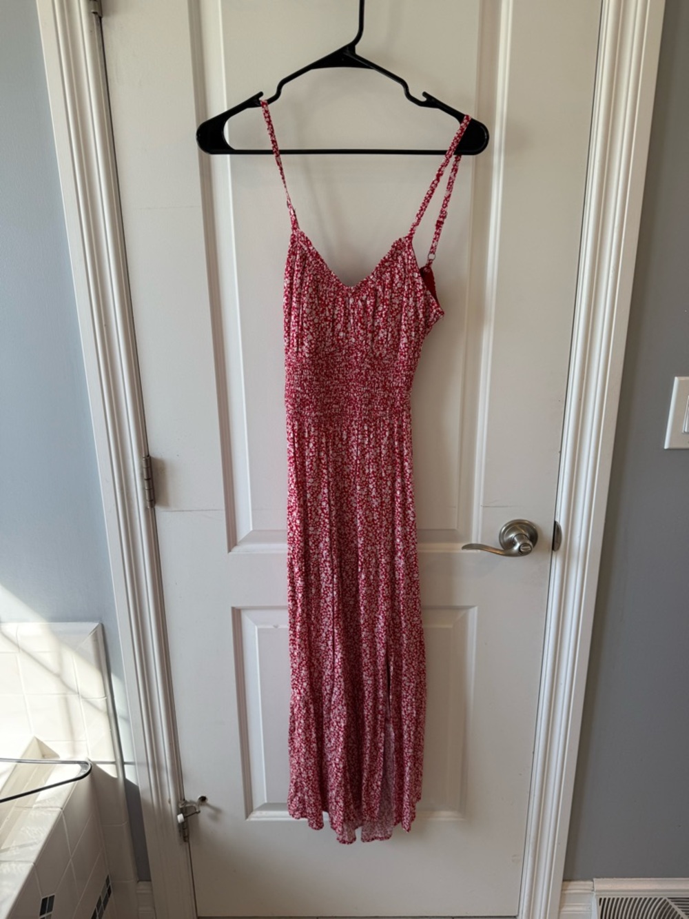 Hollister Red Floral Smocked Midi Dress with Cross Back Detail, size M
